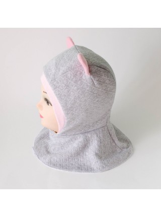 Шапка-шлем Ушки серый/розовый