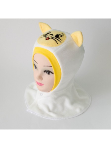 Шапка-шлем Кошечка молочный/желтый