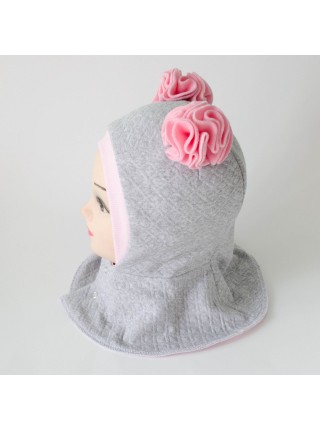 Шапка-шлем Помпоны серый/розовый