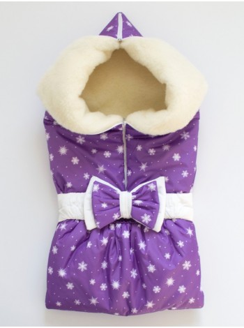 Одеяло-трансформер Снежинки фиолетовый на овчине