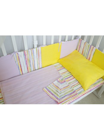 Комплект в кроватку (радуга с желтым)