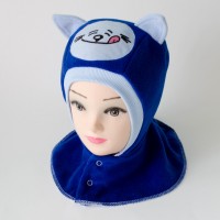 Шапка-шлем "Сытый кот" синий/голубой